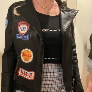 Genuine Italian Leather Jacket w/ Vintage Patches